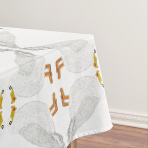 Modern happy seagull with French fries Tablecloth