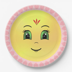 Modern Happy Sun Face & Hearts Paper Plate