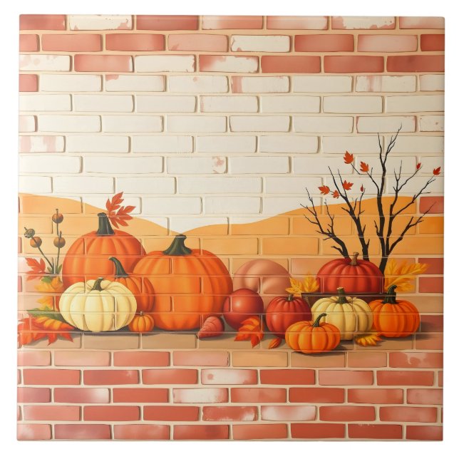 Modern Happy Thanksgiving Beautiful Fall Ceramic Tile (Front)