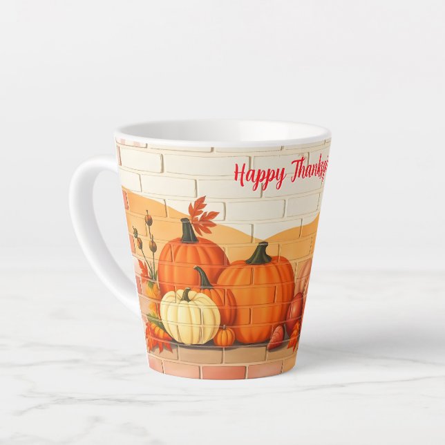 Modern Happy Thanksgiving Beautiful Fall Latte Mug (Left Angle)