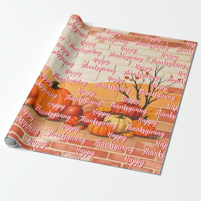 Modern Happy Thanksgiving Beautiful Fall Wrapping Paper (Unrolled)
