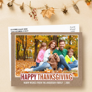 Modern Happy Thanksgiving Family Photo Kraft Postcard