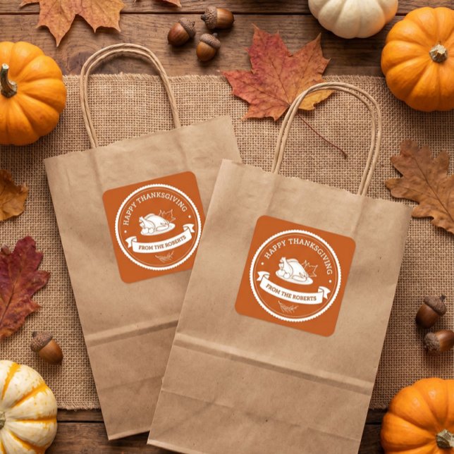 Modern Happy Thanksgiving Orange Square Sticker (Creator Uploaded)