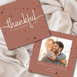 Modern Happy Thanksgiving Photo Autumn Leaves Invitation
