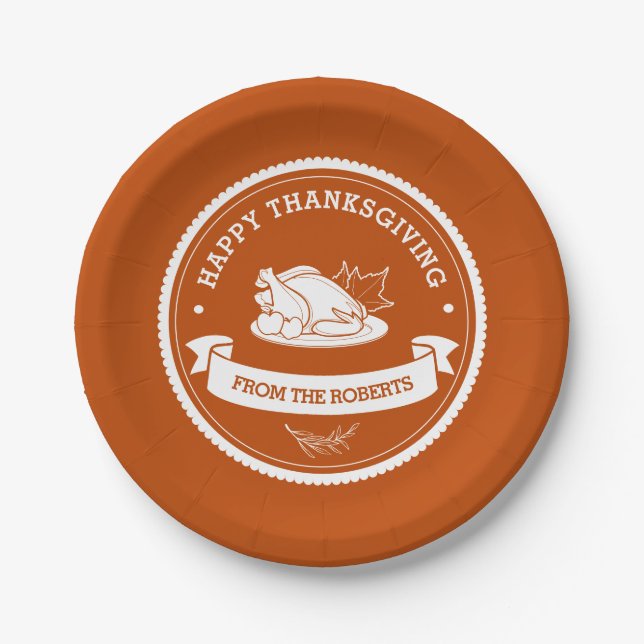 Modern Happy Thanksgiving Table Decor Paper Plates (Front)