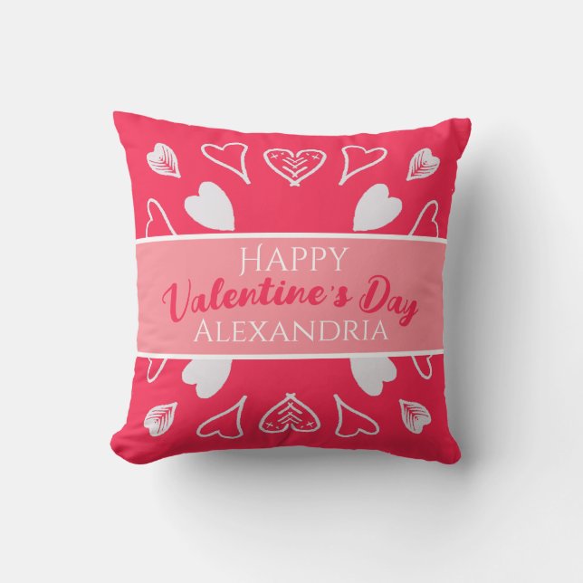 Modern Happy Valentine’s Day Personalised Cushion (Front)
