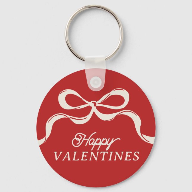 Modern HAPPY VALENTINES Bows Trendy Red  Key Ring (Front)