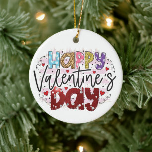 Modern Happy Valentine's Day Ceramic Ornament