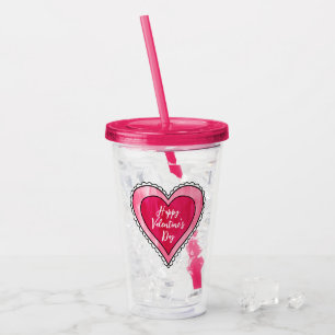 Modern Happy Valentine's Day Heart Acrylic Tumbler