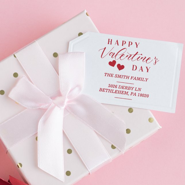Modern Happy Valentine's Day Hearts Family Address Rubber Stamp (Creator Uploaded)