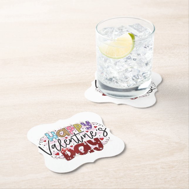 Modern Happy Valentine's Day Paper Coaster (Insitu)