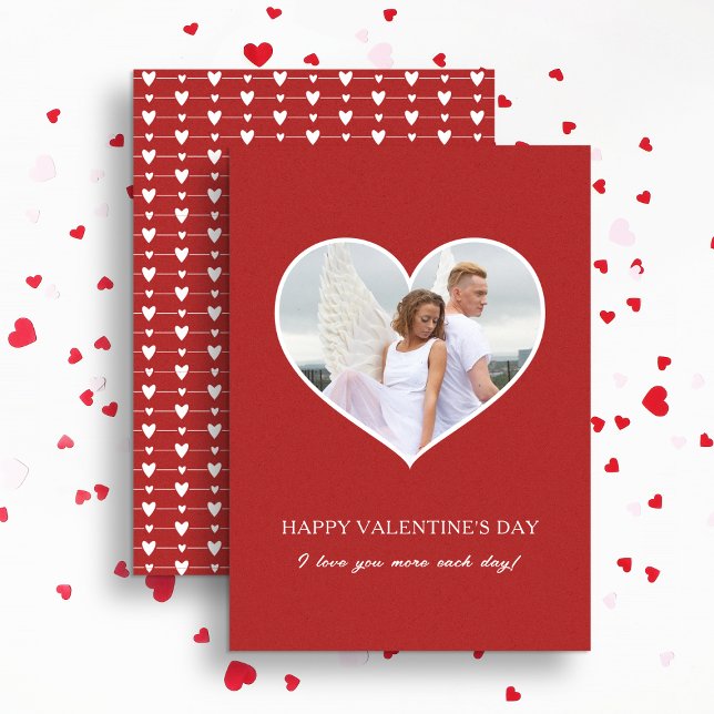 Modern Happy Valentine's Day Red Photo Holiday Card (Creator Uploaded)