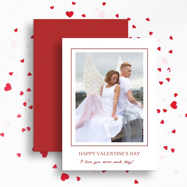 Modern Happy Valentine's Day Red Photo Holiday Card (Creator Uploaded)