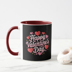 Modern Happy Valentine's Day Script Text Hearts Mug