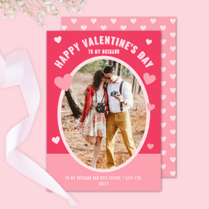 Modern Happy Valentine's Husband Photo Hearts Holiday Card