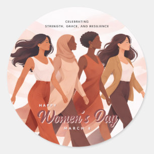 Modern Happy Women's Day Celebration March 8  Classic Round Sticker