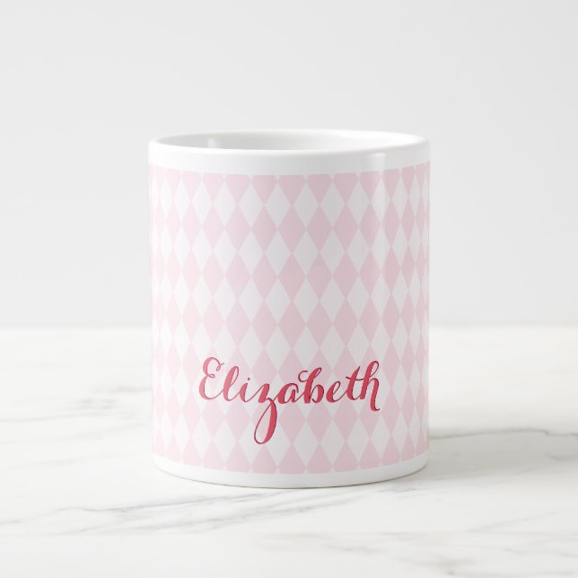 Modern Harlequin Elegant Chic Trendy Pink Large Large Coffee Mug (Front)