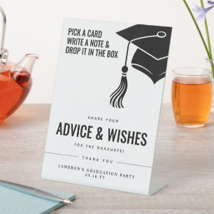 Modern Hat and Tassel Graduation Advice & Wishes Pedestal Sign