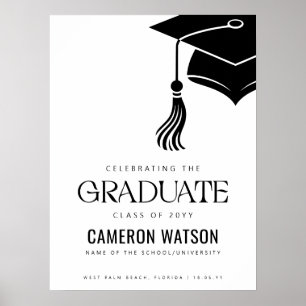 Modern Hat and Tassel Graduation Party Welcome Poster
