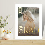 Modern Hat Photo Graduate High School Foil Prints<br><div class="desc">Gold Script Modern Boho Photo Graduate High School Foil Prints</div>