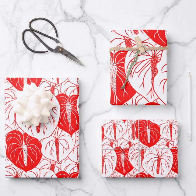 Modern Hawaiian Anthurium print pattern Wrapping Paper Sheet (Front)