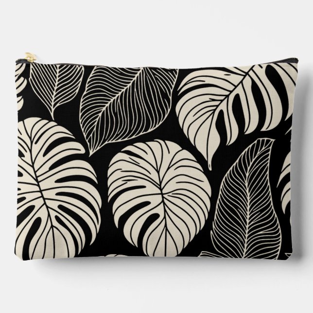 Modern hawaiian print leaves pattern accessory pouch (Front)