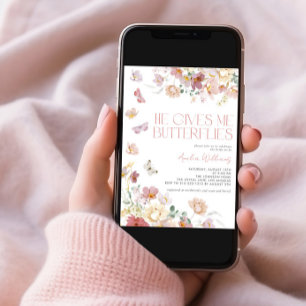 Modern He Gives Me Butterflies Pink Bridal Shower Invitation