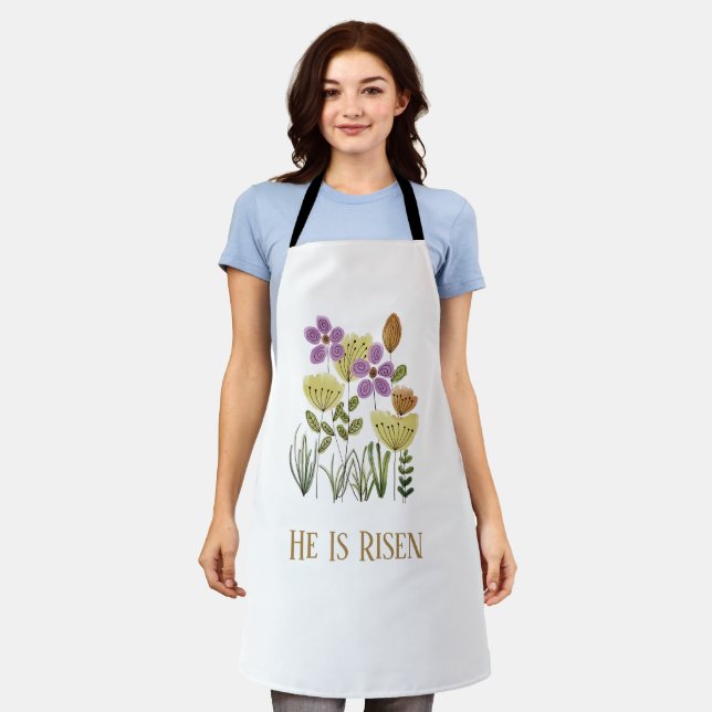 Modern He Is Risen Easter Floral Apron (Worn)