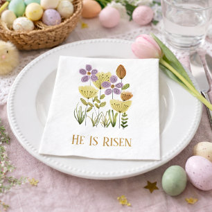 Modern He Is Risen Easter Floral Napkin