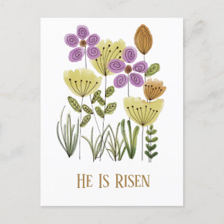 Modern He Is Risen Easter Floral Postcard