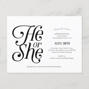 Modern, He or she, Neutral, Gender Reveal Invitation Postcard