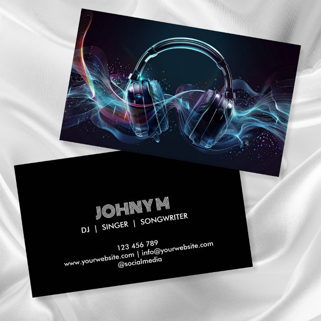 Modern Headphones DJ Music Waves Business Card (Creator Uploaded)