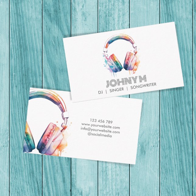 Modern Headphones DJ Songwriter Music Singer Business Card (colorful headphones)
