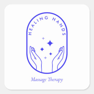 Modern Healing Hands Massage, Wellness Blue Logo Square Sticker