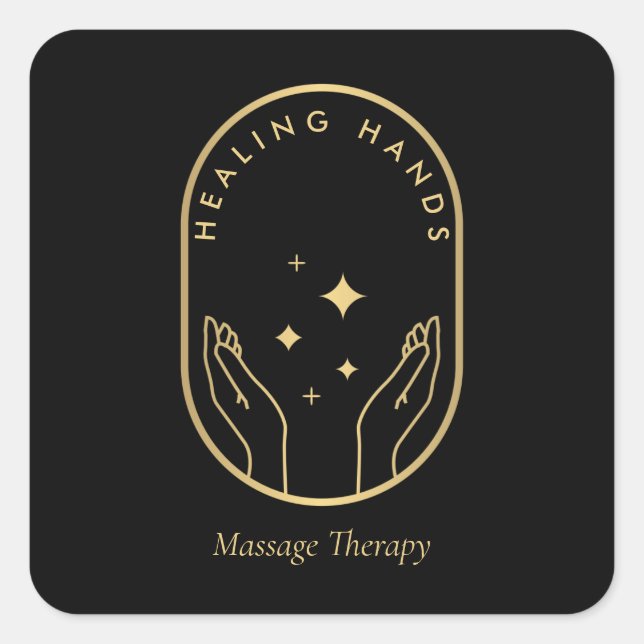 Modern Healing Hands Massage, Wellness Gold Logo Square Sticker (Front)
