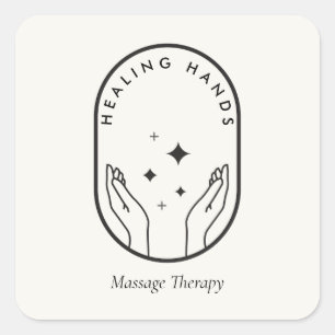 Modern Healing Hands Massage, Wellness Logo Ivory Square Sticker