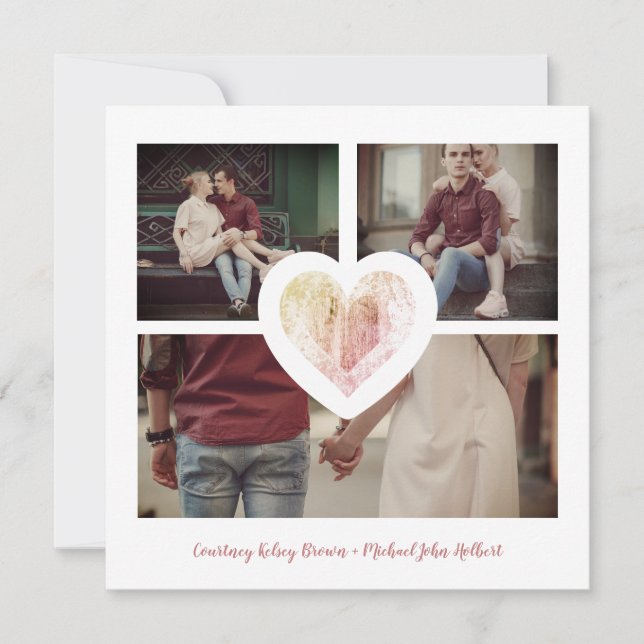 Modern Heart 3 Photos Engagement Couple Session Save The Date (Front)