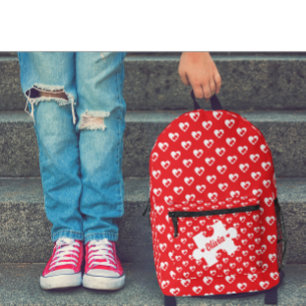 Modern Heart And Puzzle Pieces Valentine Day Red Printed Backpack