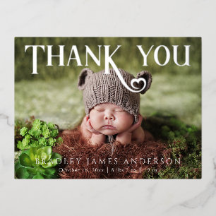 Modern Heart Baby Photo Thank You Foil Invitation Postcard
