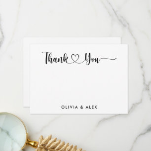 Modern Heart Black Script Personalised Wedding  Thank You Card