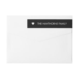 Modern Heart Black & White Valentine Address  Wrap Around Label