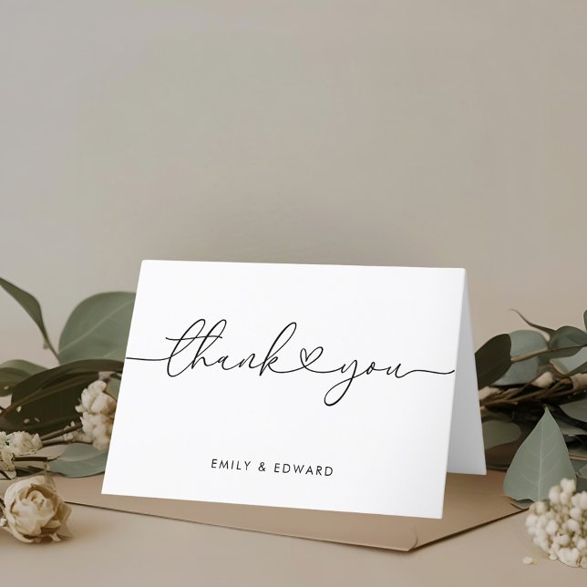 Modern Heart Calligraphy Folded Wedding Thank You Card (Creator Uploaded)