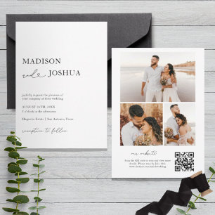 Modern Heart Calligraphy Photo Collage QR Code Invitation