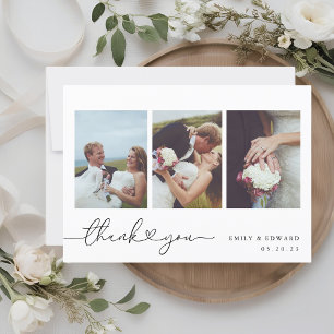  Modern Heart Calligraphy Photo Collage Wedding Thank You Card
