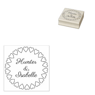 Modern Heart Circle Wreath Simple Elegant Wedding Rubber Stamp