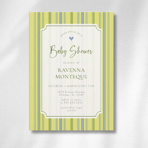 Modern Heart Citrus Blue Striped Baby Shower Invitation