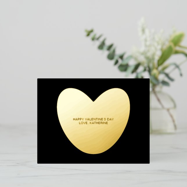 Modern heart custom text photo Valentine's Day Foil Holiday Postcard (Standing Front)