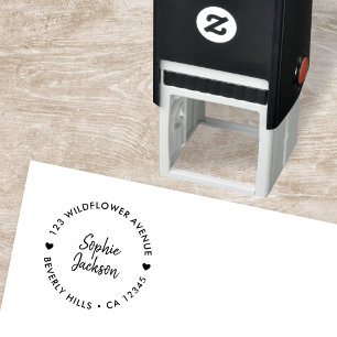 Modern Heart   Handwritten Round Return Address Self-inking Stamp