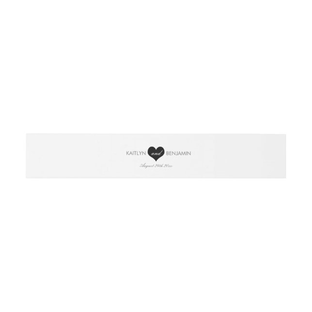 Modern Heart Invitation Belly Band-black and white Band (Flat)