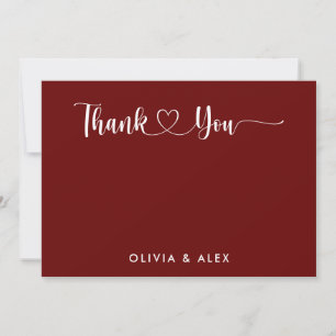 Modern Heart Maroon Script Personalised Wedding Thank You Card